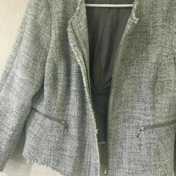 Liz Claiborne women’s tweed zip up fringe jacket size L - Picture 9 of 12